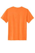 Rear View of Neon Orange Port & Co Youth Performance Tee. PC380Y