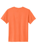 Rear View of Neon Orange Port & Co Youth Performance Tee. PC380Y