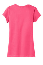 Rear View of Neon Pink District Women's Fitted Very Important Tee . DT6001