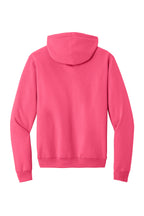 Rear View of Neon Pink Port & Co Core Fleece Pullover Hooded Sweatshirt. PC78H