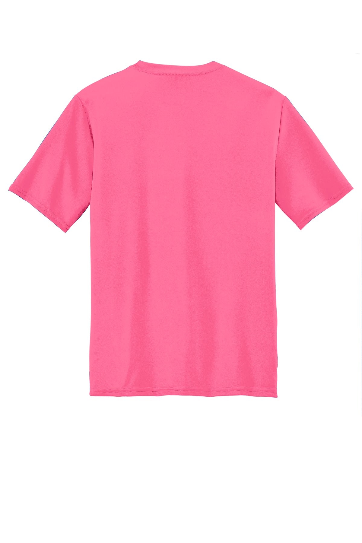 Rear View of Neon Pink Port & Co Youth Performance Tee. PC380Y