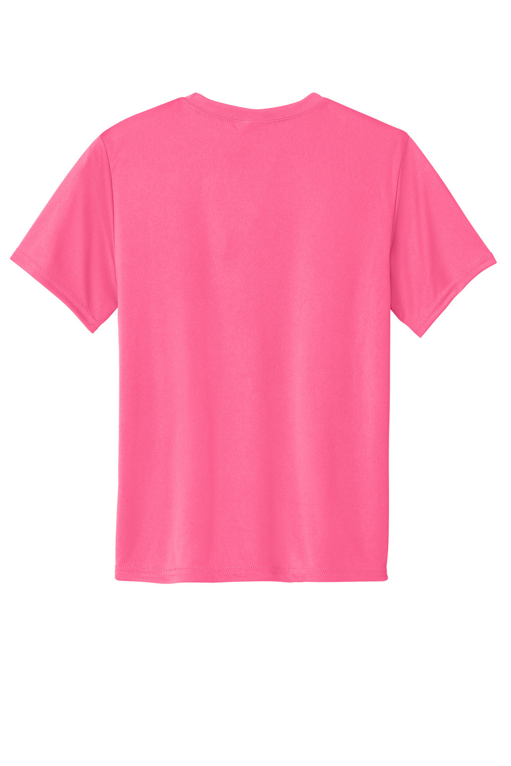 Rear View of Neon Pink Port & Co Youth Performance Tee. PC380Y