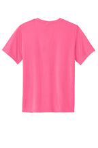 Rear View of Neon Pink Port & Co Youth Performance Tee. PC380Y