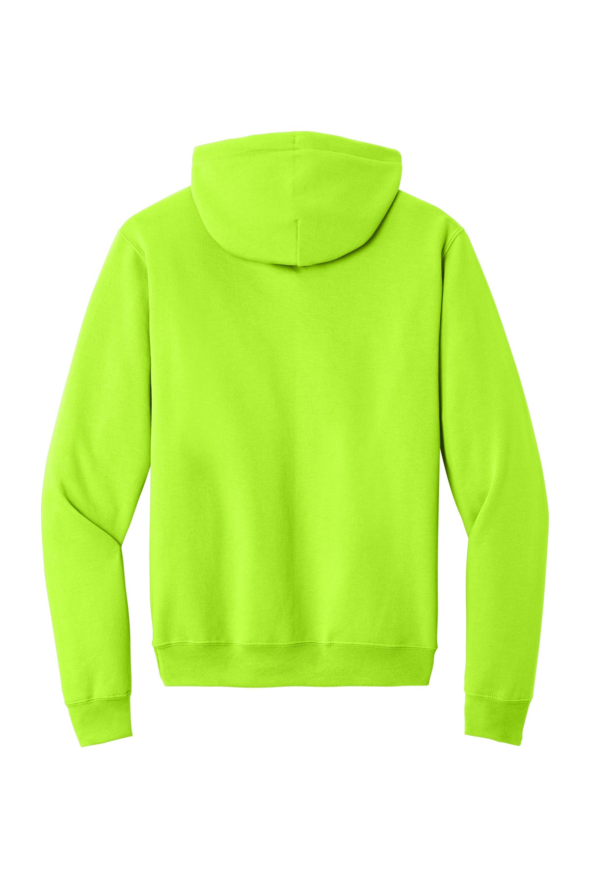Rear View of Neon Yellow Port & Co Core Fleece Pullover Hooded Sweatshirt. PC78H