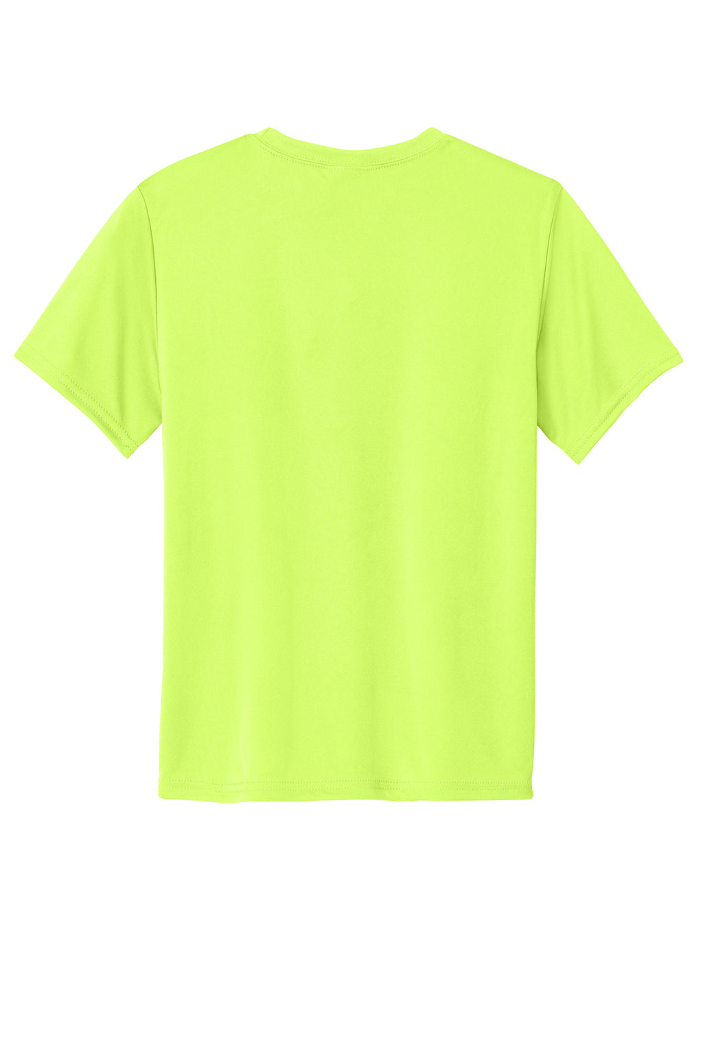 Rear View of Neon Yellow Port & Co Youth Performance Tee. PC380Y
