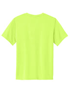 Rear View of Neon Yellow Port & Co Youth Performance Tee. PC380Y
