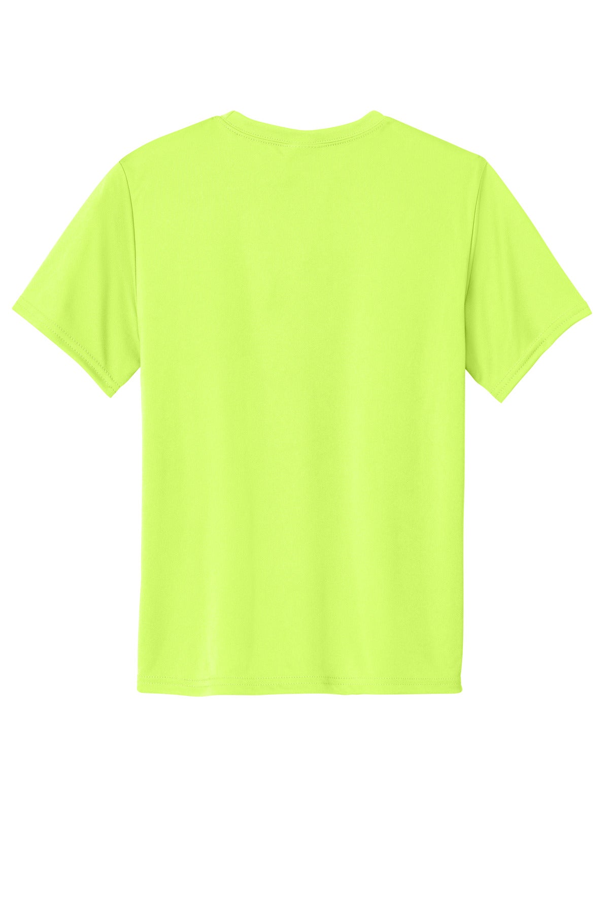 Rear View of Neon Yellow Port & Co Youth Performance Tee. PC380Y