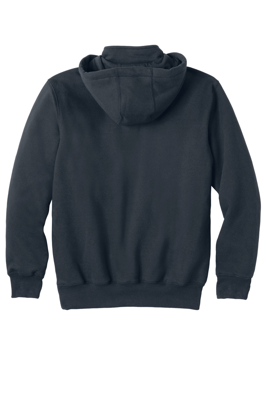 Rear View of New Navy Carhartt Rain Defender Paxton Heavyweight Hooded Zip Mock Sweatshirt. CT100617