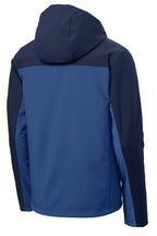 Rear View of NtSky Bl/DB Ny Port Authority Hooded Core Soft Shell Jacket. J335