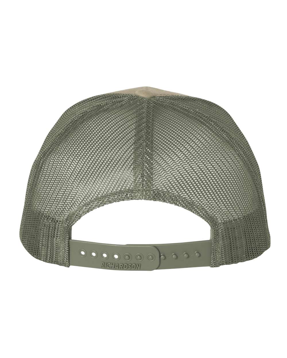 Rear View of Pale Khaki/ Loden Green Five-Panel Trucker Cap - 112FP