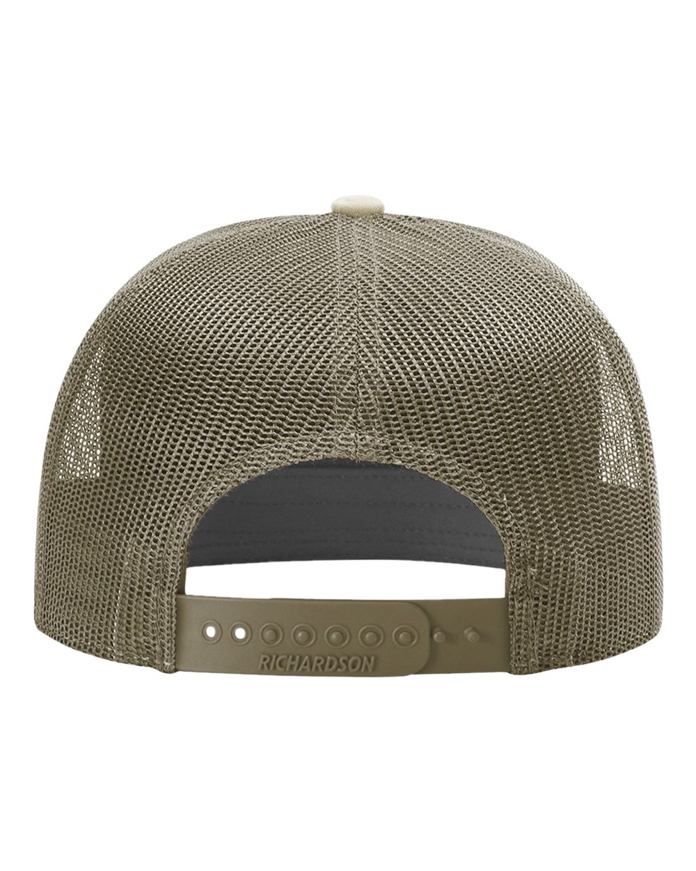 Rear View of Pale Khaki/ Loden Green Seven-Panel Trucker Cap - 168