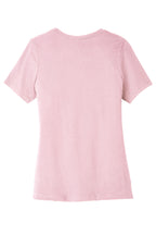 Rear View of Pink BELLA+CANVAS Women's Relaxed Jersey Short Sleeve Tee. BC6400