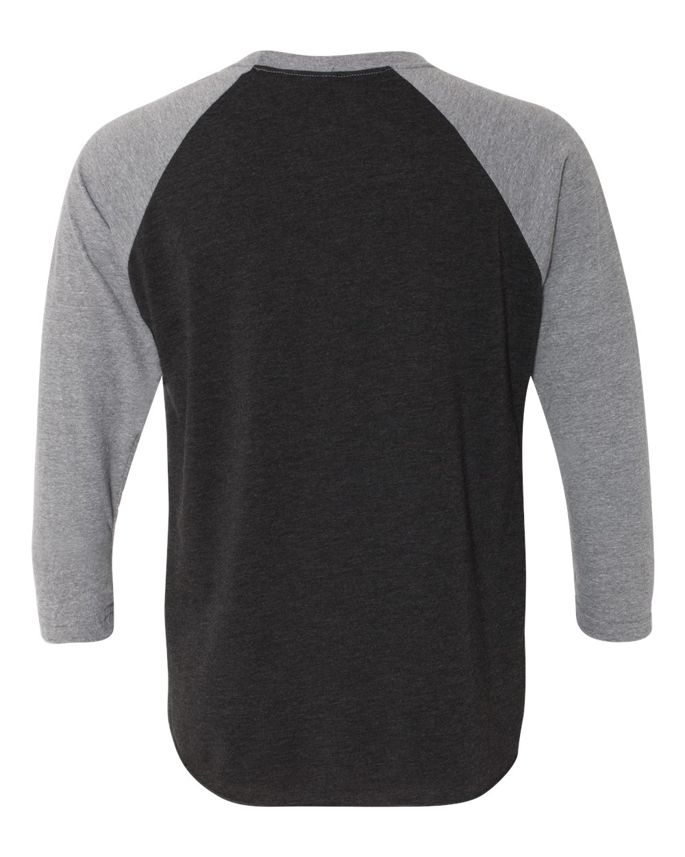 Rear View of Premium Heather Sleeves/ Vintage Black Body Triblend Three-Quarter Raglan T-Shirt - 6051