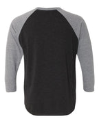 Rear View of Premium Heather Sleeves/ Vintage Black Body Triblend Three-Quarter Raglan T-Shirt - 6051