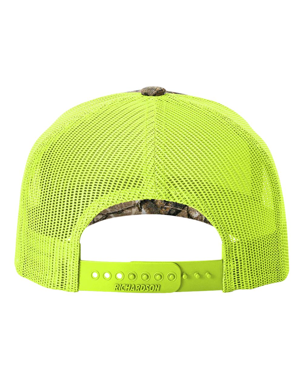 Rear View of Realtree Edge/ Neon Yellow Five-Panel Printed Trucker Cap - 112PFP
