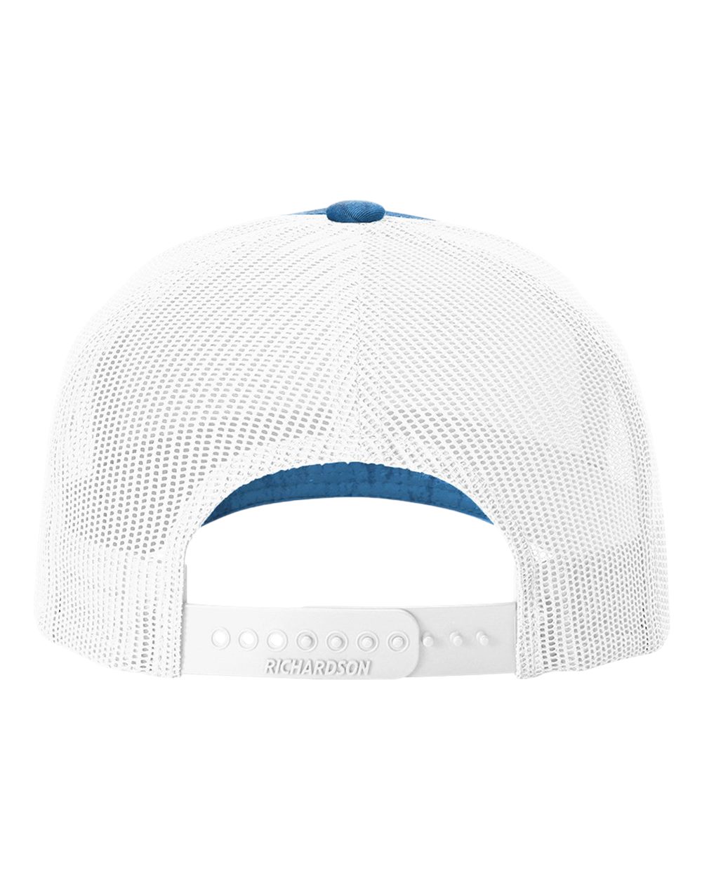 Rear View of Realtree Fishing Light Blue/ White Five-Panel Printed Trucker Cap - 112PFP