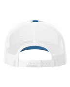 Rear View of Realtree Fishing Light Blue/ White Five-Panel Printed Trucker Cap - 112PFP