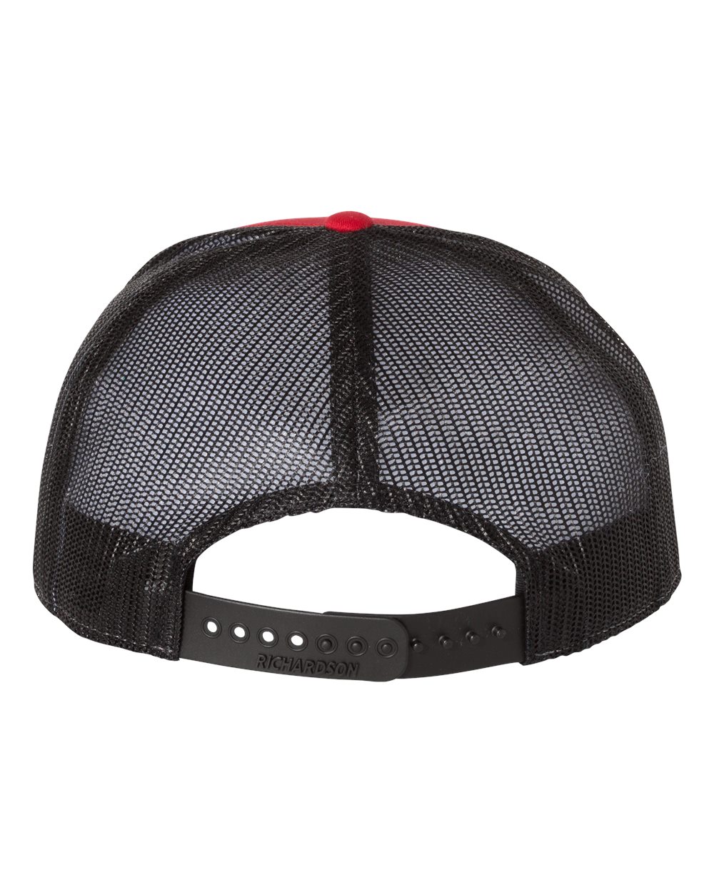 Rear View of Red/ Black Seven-Panel Trucker Cap - 168