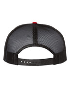 Rear View of Red/ Black Wool Blend Flat Bill Trucker Cap - 511