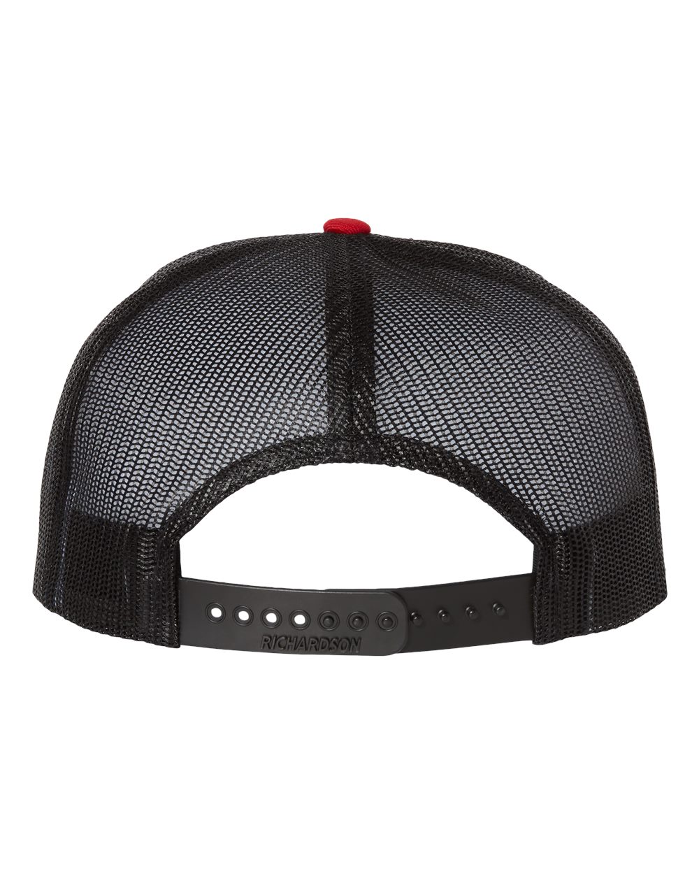 Rear View of Red/ Black Wool Blend Flat Bill Trucker Cap - 511