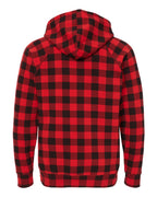 Rear View of Red Buffalo Plaid Special Blend Raglan Hooded Sweatshirt - PRM33SBP