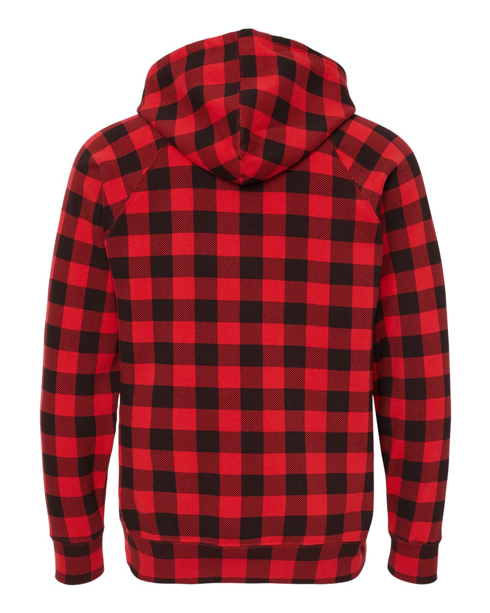 Rear View of Red Buffalo Plaid Special Blend Raglan Hooded Sweatshirt - PRM33SBP
