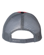 Rear View of Red/ Charcoal/ Black Garment-Washed Trucker Cap - 111