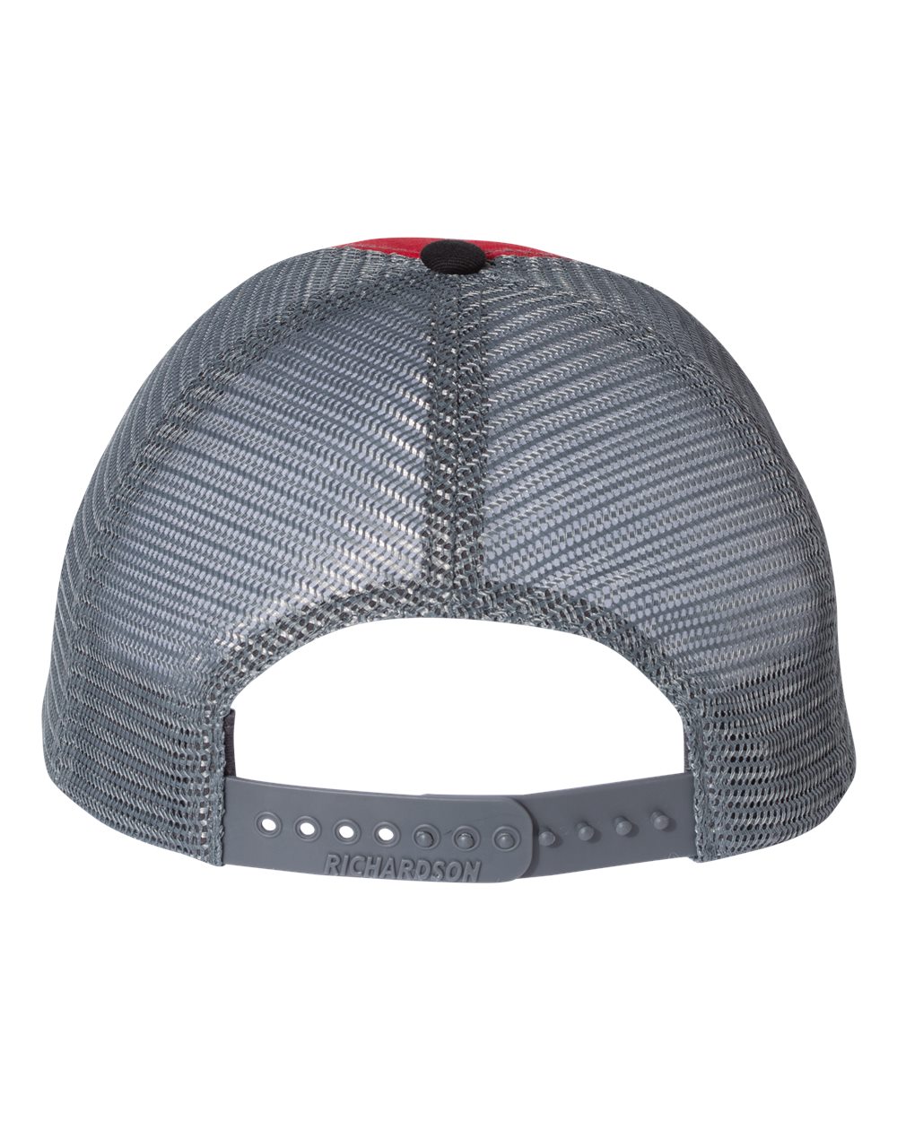Rear View of Red/ Charcoal/ Black Garment-Washed Trucker Cap - 111