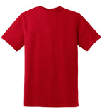 Rear View of Red Gildan DryBlend 50 Cotton/50 Poly T-Shirt. 8000