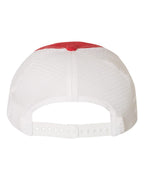 Rear View of Red/ White Garment-Washed Trucker Cap - 111