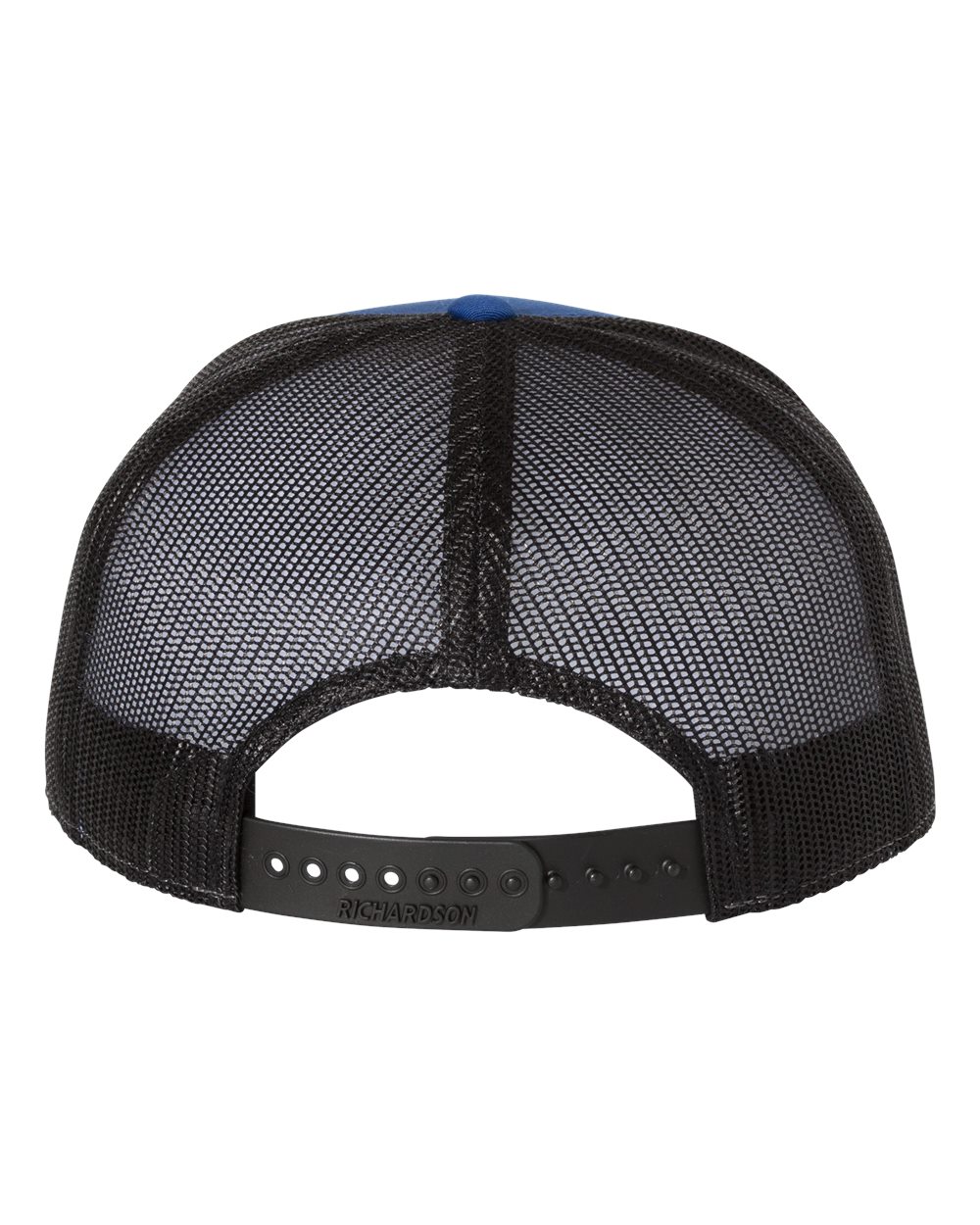 Rear View of Royal/ Black Seven-Panel Trucker Cap - 168