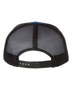 Rear View of Royal/ Black Seven-Panel Trucker Cap - 168
