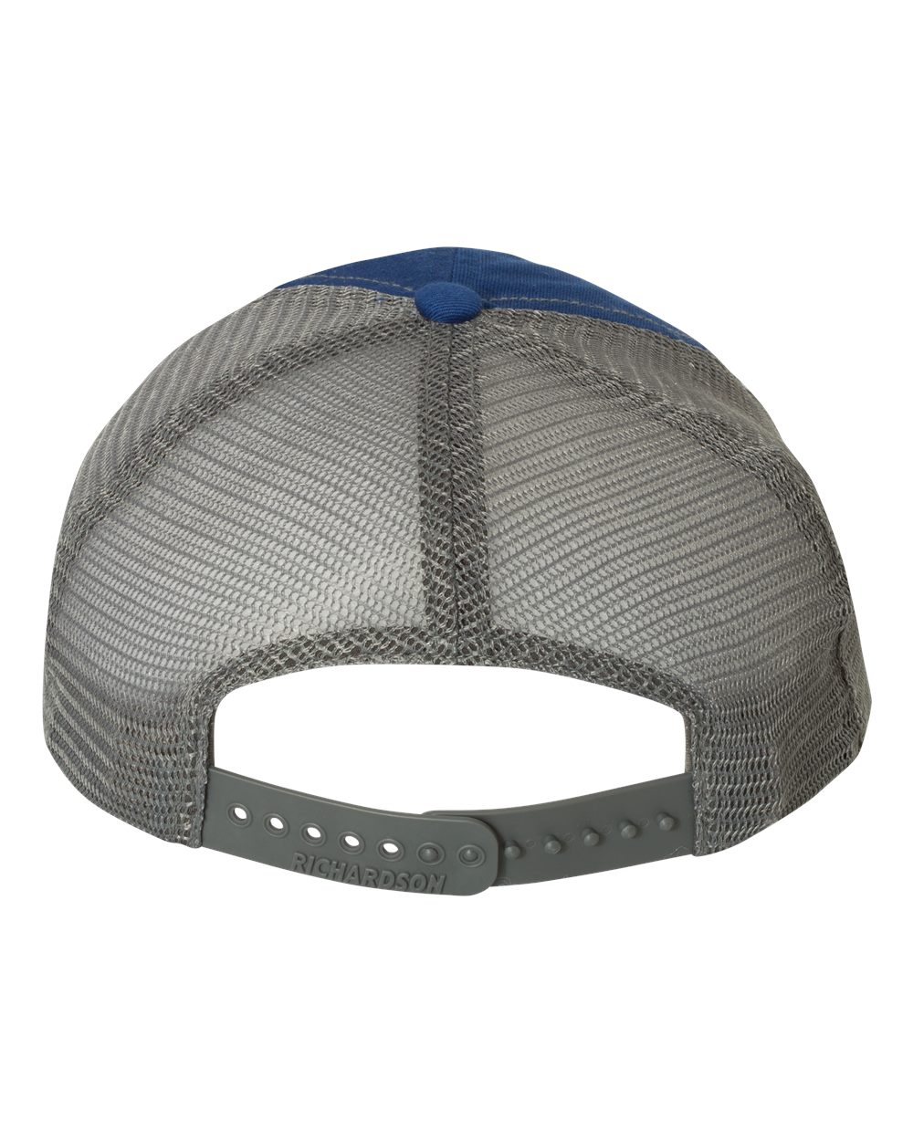 Rear View of Royal/ Charcoal Garment-Washed Trucker Cap - 111