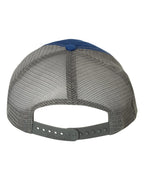 Rear View of Royal/ Charcoal Garment-Washed Trucker Cap - 111