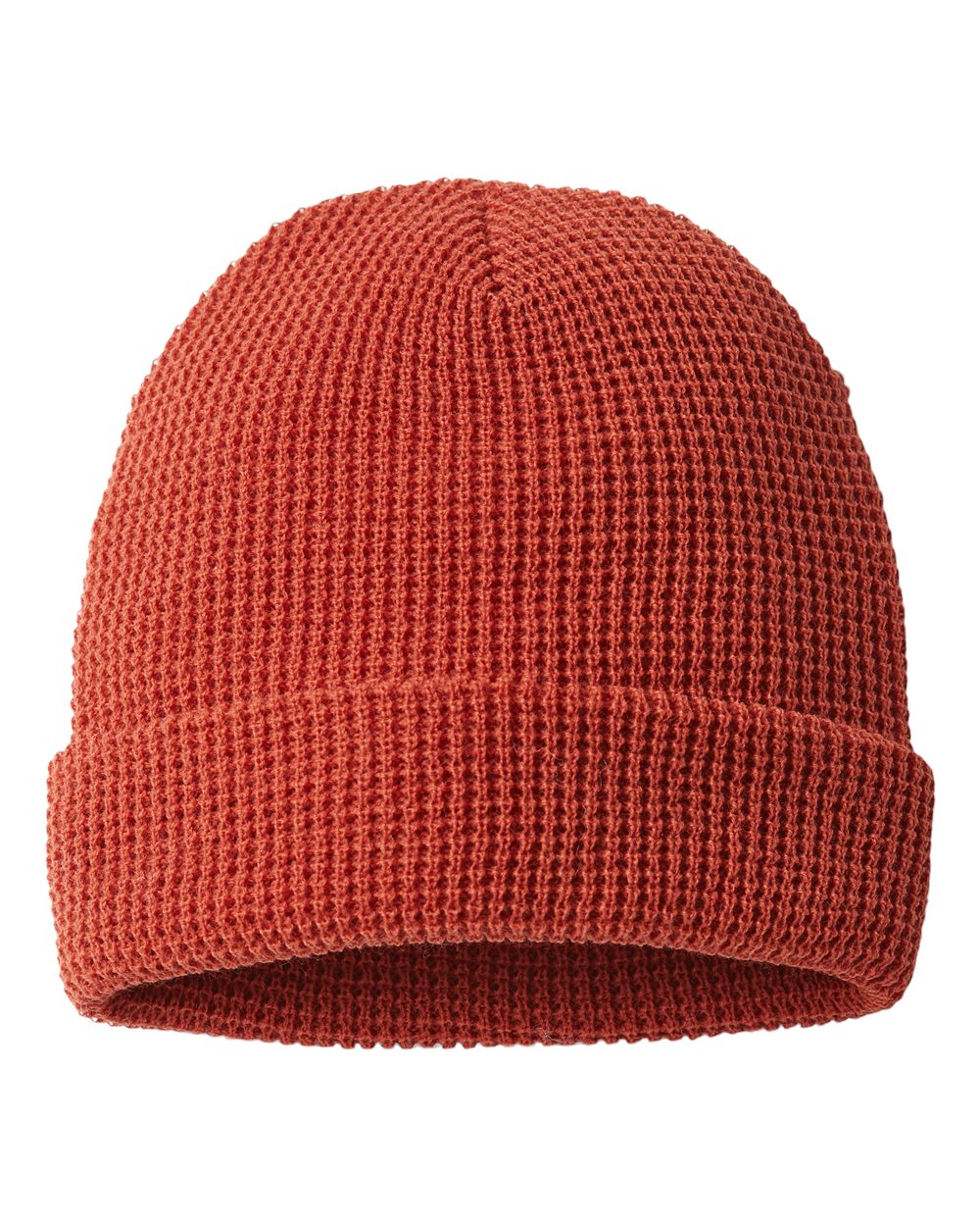 Rear View of Rust Waffle Cuffed Beanie - 146R