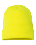 Rear View of Safety Yellow Cuffed Beanie - 1501KC
