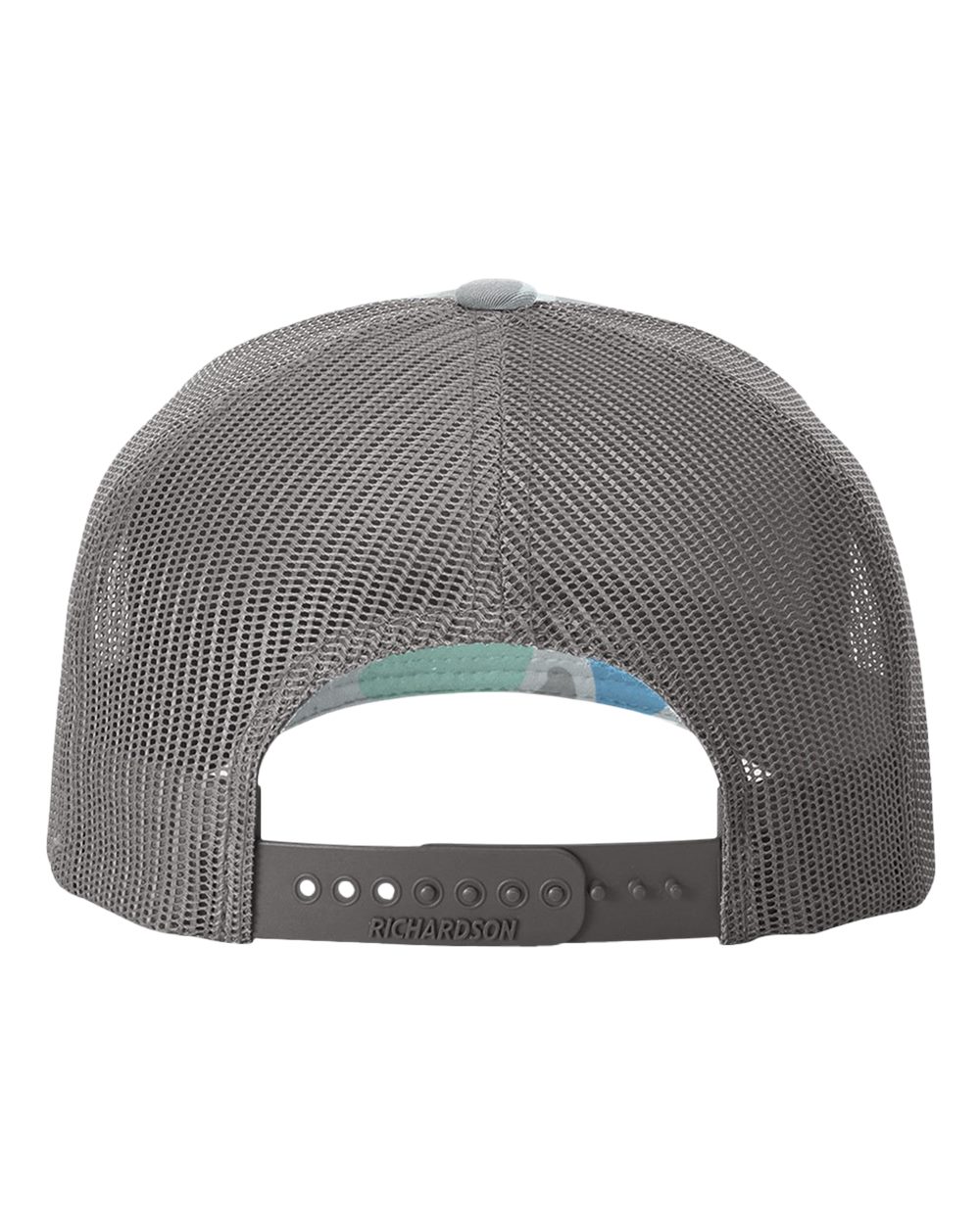Rear View of Saltwater Duck Camo/ Charcoal Five-Panel Printed Trucker Cap - 112PFP