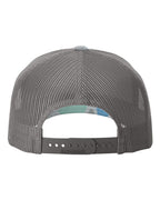 Rear View of Saltwater Duck Camo/ Charcoal Five-Panel Printed Trucker Cap - 112PFP