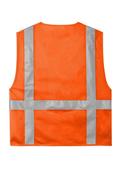Rear View of SftyOrg CornerStone ANSI 107 Class 2 Mesh Six-Pocket Zippered Vest. CSV104