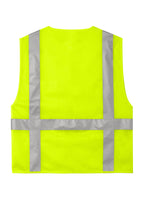 Rear View of SftyYellow CornerStone ANSI 107 Class 2 Mesh Six-Pocket Zippered Vest. CSV104