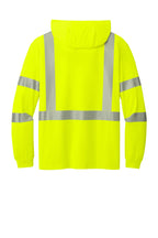 Rear View of SftyYellow CornerStone ANSI 107 Class 3 Long Sleeve Segmented Tape Hooded Tee CS208