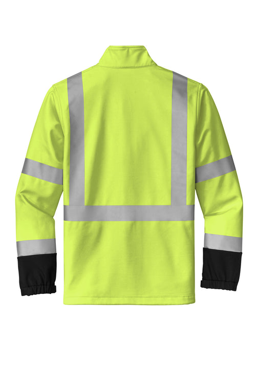 Rear View of SftyYellow CornerStone ANSI 107 Class 3 Soft Shell Jacket CSJ503