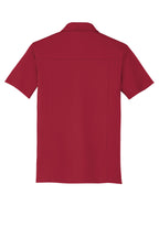 Rear View of Signal Red OGIO Framework Polo. OG125