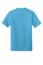Rear View of Sky Blue New Era Heritage Blend Crew Tee. NEA100