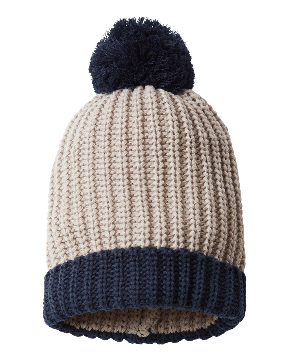Rear View of Stone/ Navy Chunky Cable Beanie - 143R