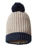 Rear View of Stone/ Navy Chunky Cable Beanie - 143R