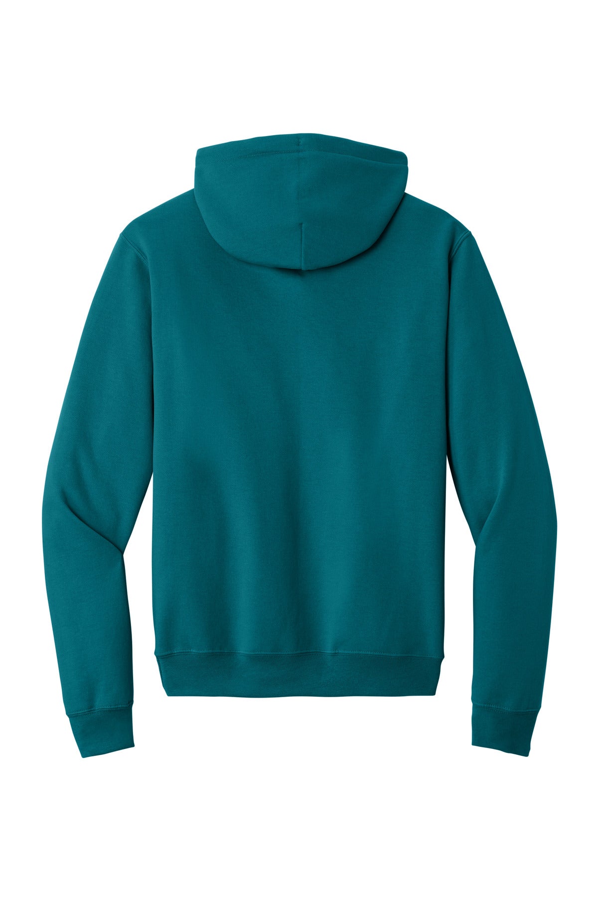 Rear View of Teal Port & Co Core Fleece Pullover Hooded Sweatshirt. PC78H