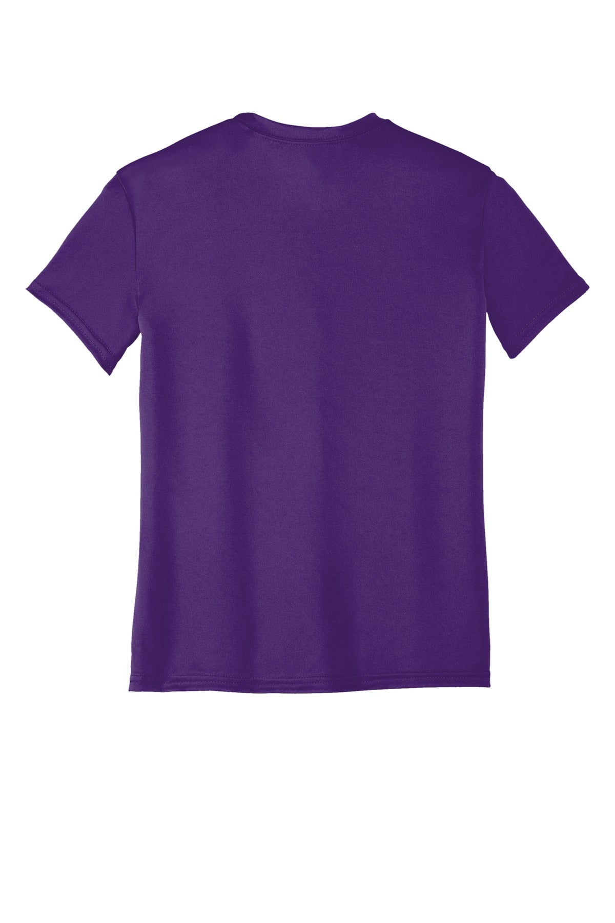 Rear View of Team Purple Port & Co Youth Performance Tee. PC380Y