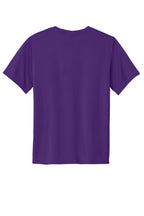 Rear View of Team Purple Port & Co Youth Performance Tee. PC380Y
