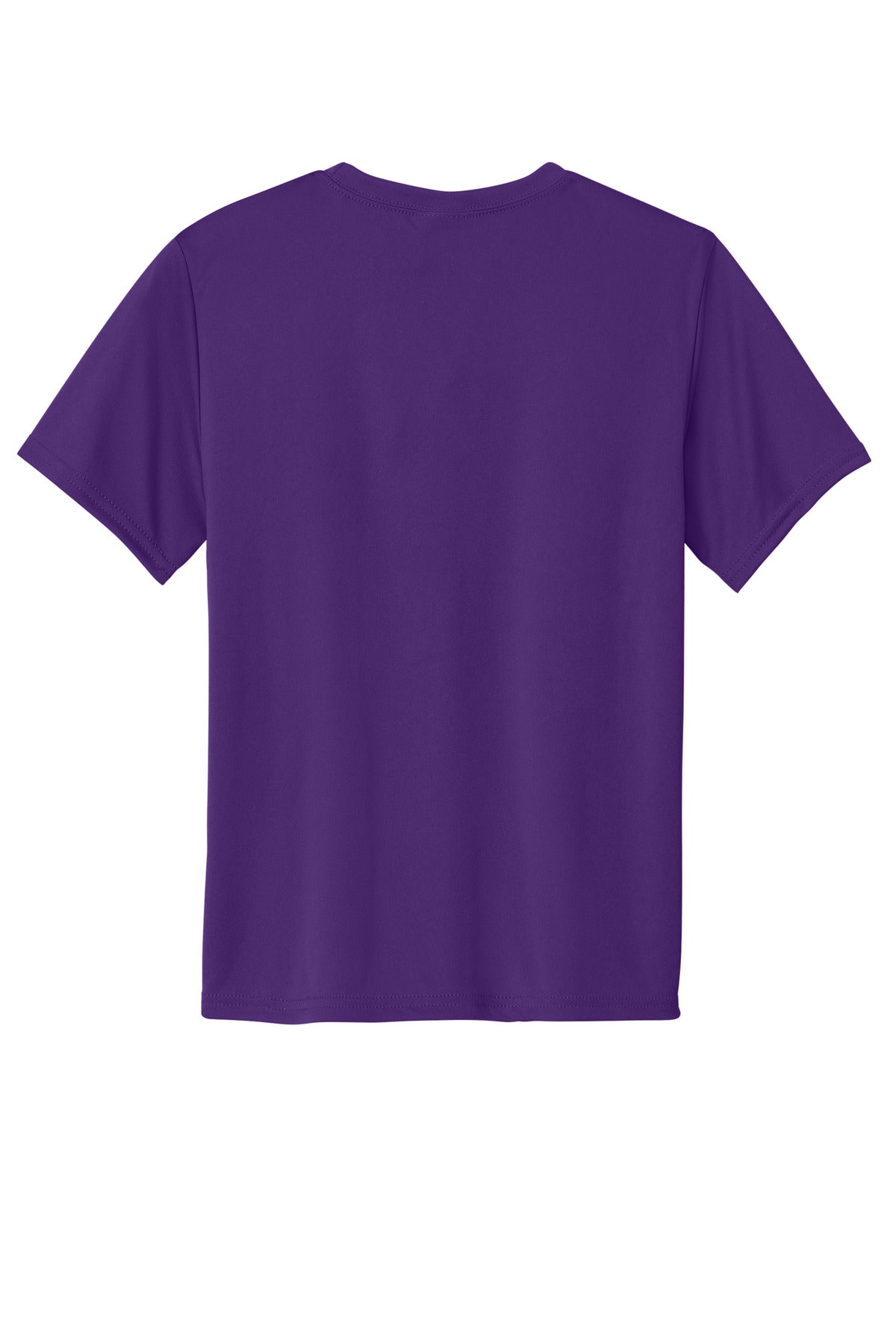 Rear View of Team Purple Port & Co Youth Performance Tee. PC380Y
